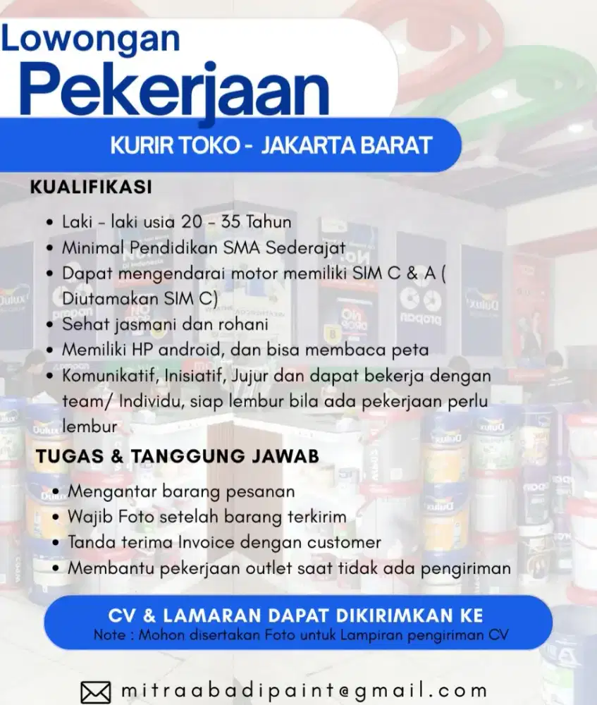 LOWONGAN PEKERJAAN KURIR KIRIM DAN ANTAR BARANG