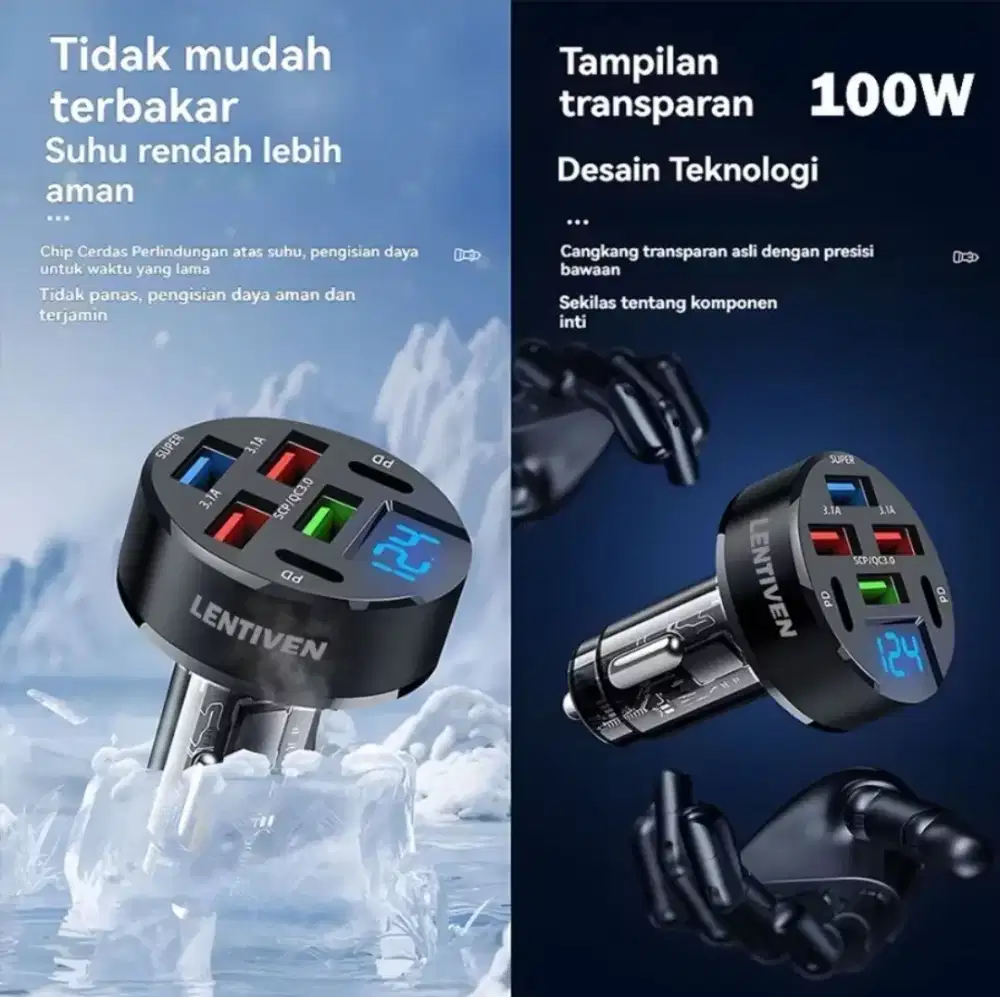 LUXIAN LENTIVEN Car Charger Colokan Mobil 4 Ports PD 120W USB Type C