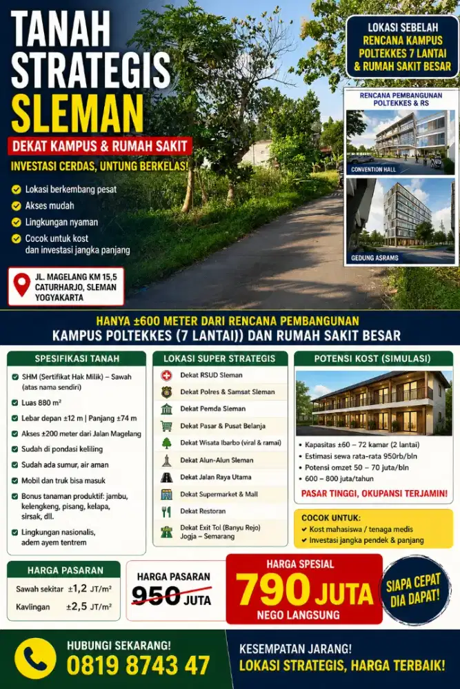 Tanah Strategis Sleman Dekat Kampus & Rumah Sakit – Cocok Investasi