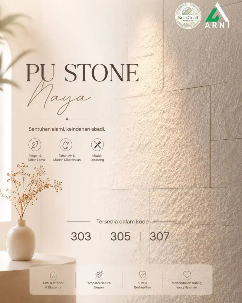 PU Stone NAYA 600 x 600 x 50 mm / Dekorasi Dinding Batu Alam | Panel