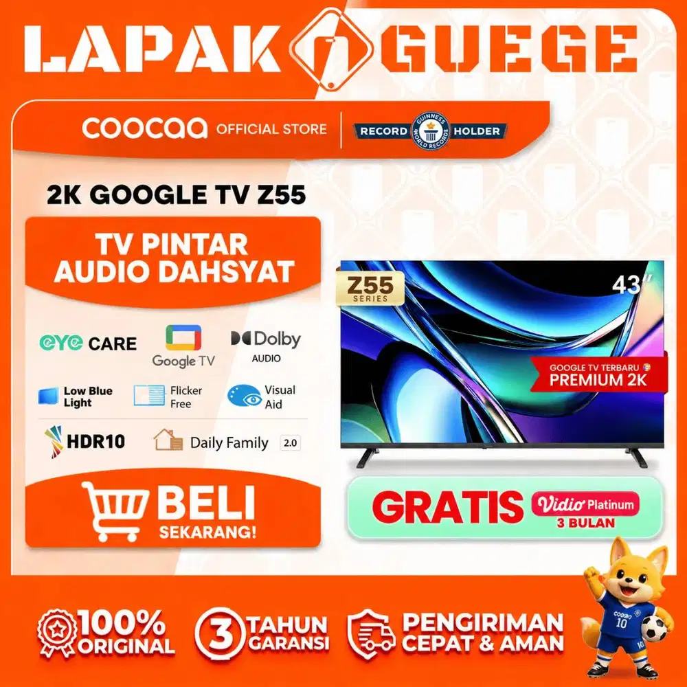 LED Google TV 43 COOCAA 43Z55 digital HDR eye care baru resmi