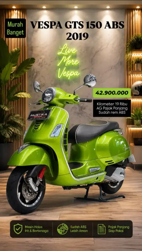RARE COLOR‼️ VESPA GTS 150 ABS TH 2019 MULUS LOW KM. NOPOL AG PAJAK ON