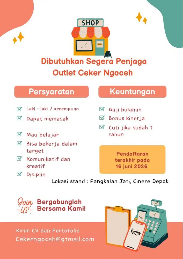 Dibutuhkan segera Juru Masak Ceker Ngoceh