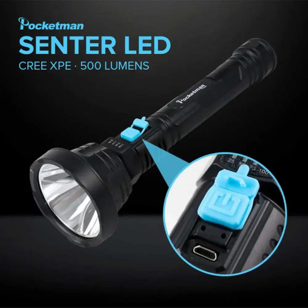 Pocketman Senter LED CREE XPE Rechargeable Waterproof IPX6 500 Lumens