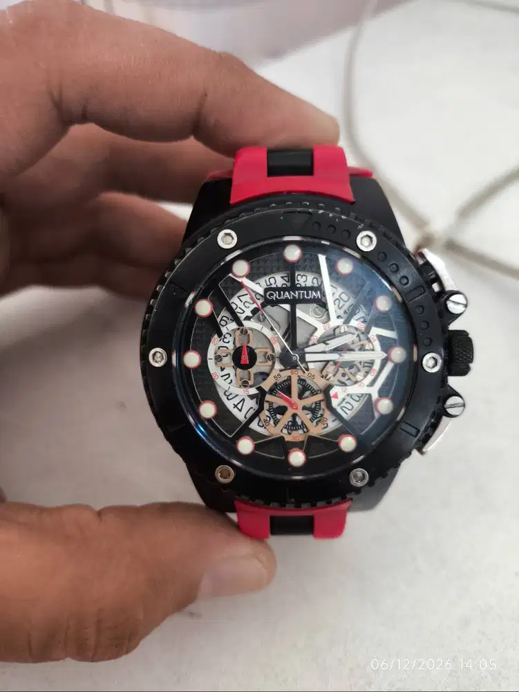 Jam Tangan Pria Quantum Hunter Hng535.658 Rubber Merah Original