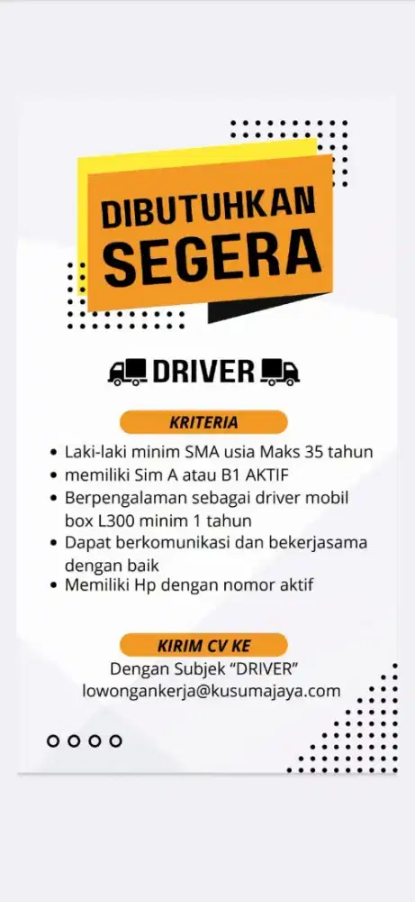 Lowongan untuk driver farmasi