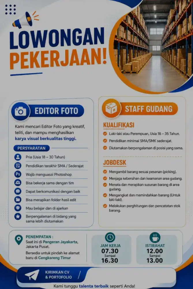 Lowongan kerja editor photo dan staff gudang
