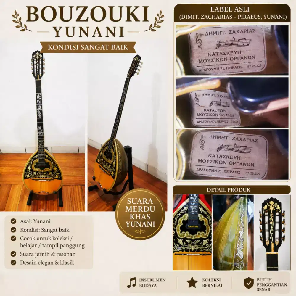 RARE GREEK BOUZOUKI HANDMADE – ORIGINAL YUNANI + PICKUP SAVVAS