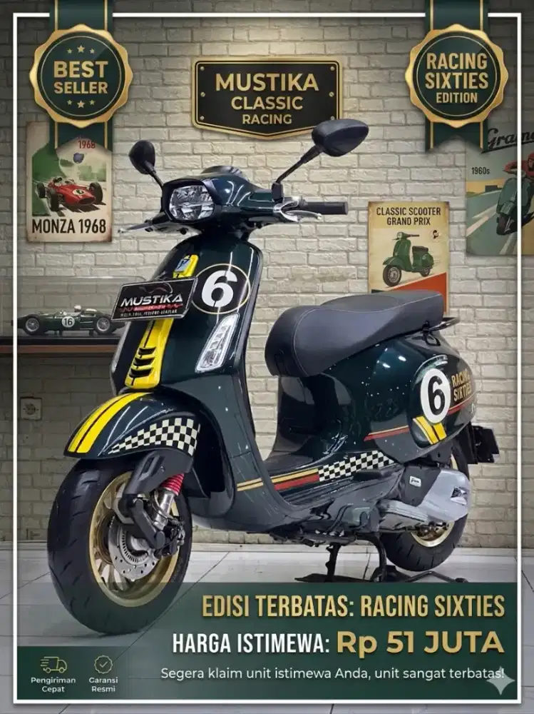 Odo 9rb Istimewa!!Vespa Sprint Racing Sixties 2020 Plat Pnjng-Mustika