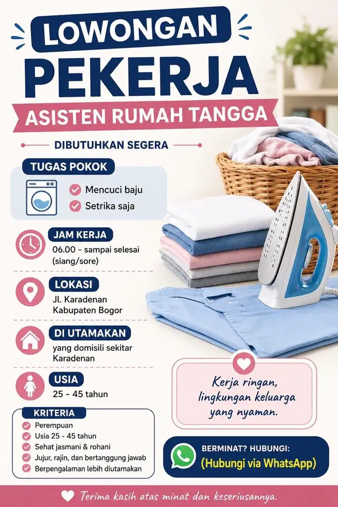 Lowongan kerja Cuci dan setrika