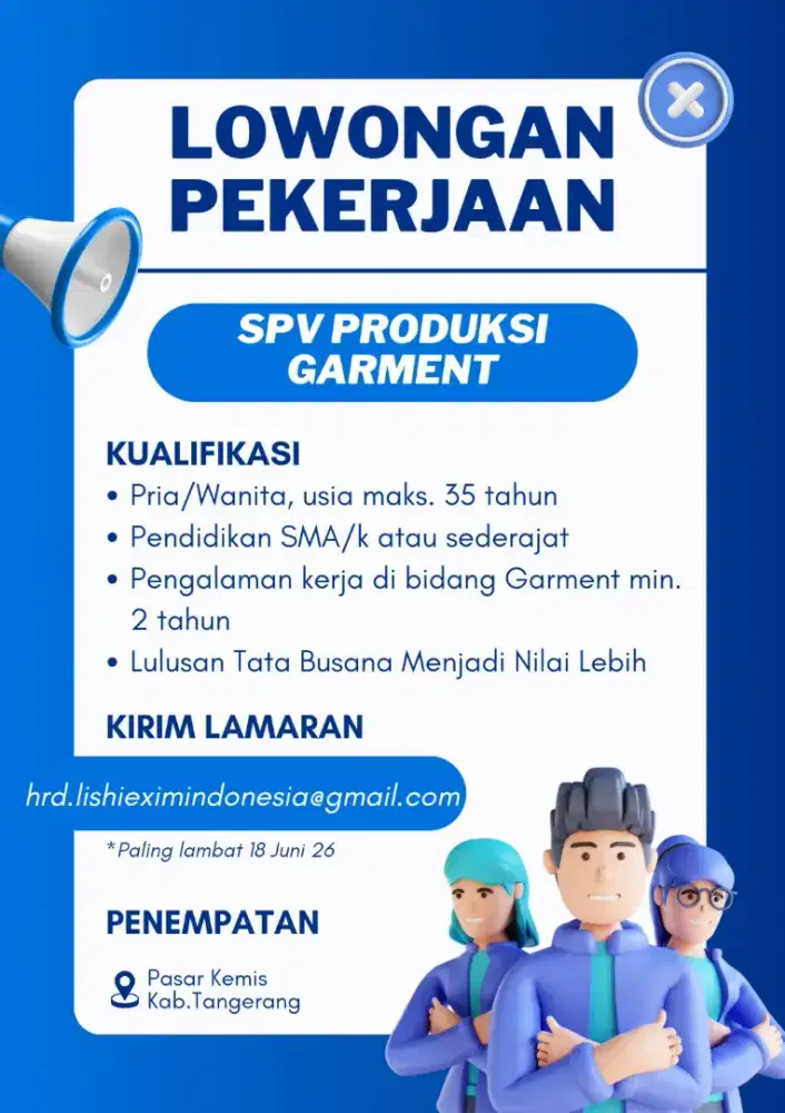 LOWONGAN KERJA SPV PRODUKSI GARMENT