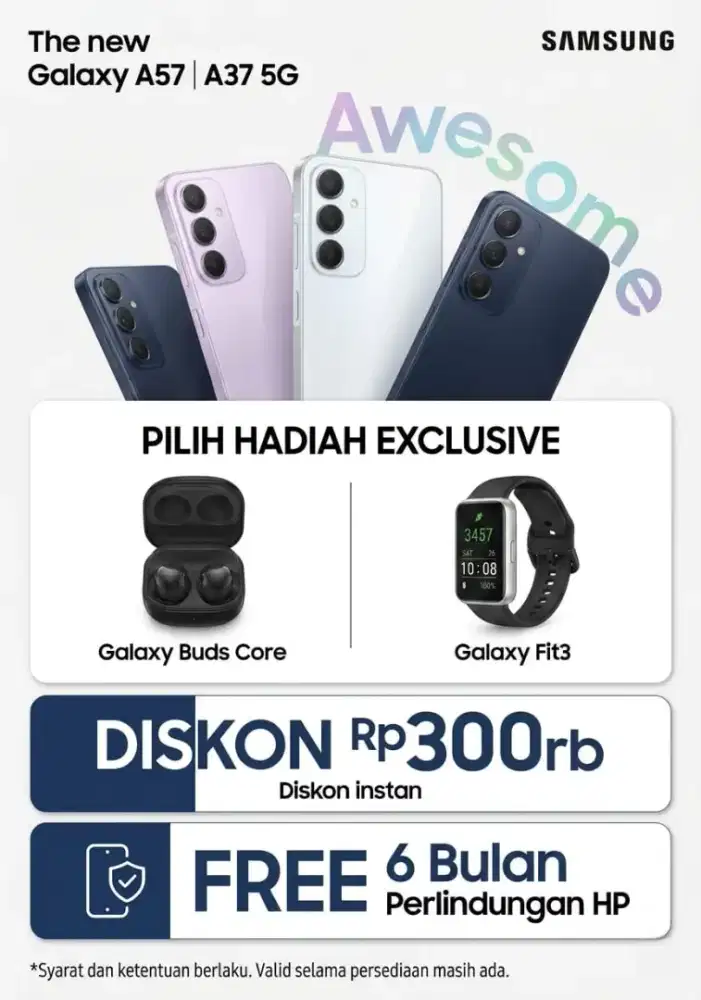 Samsung galaxy A37 ram 8/256gb gratis fit 3 atau buds core