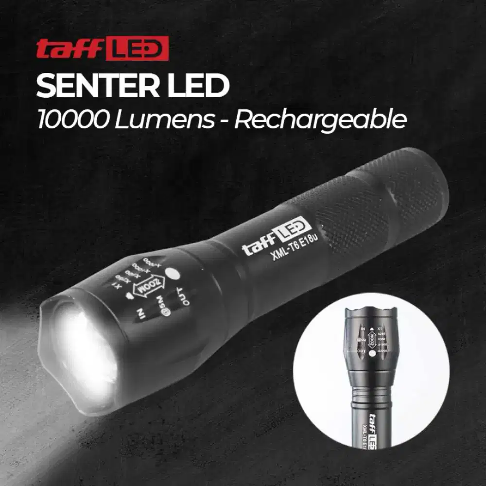 Senter LED XML-T6 Rechargable Waterproof IPX4 10000 Lumens