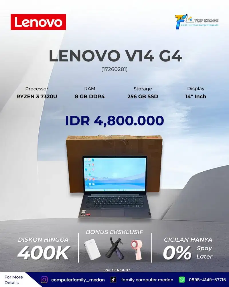 LENOVO V14 G4 AMD RYZEN 3 7320U WITH RADEON GRAPICHS SSD 256/8 GB