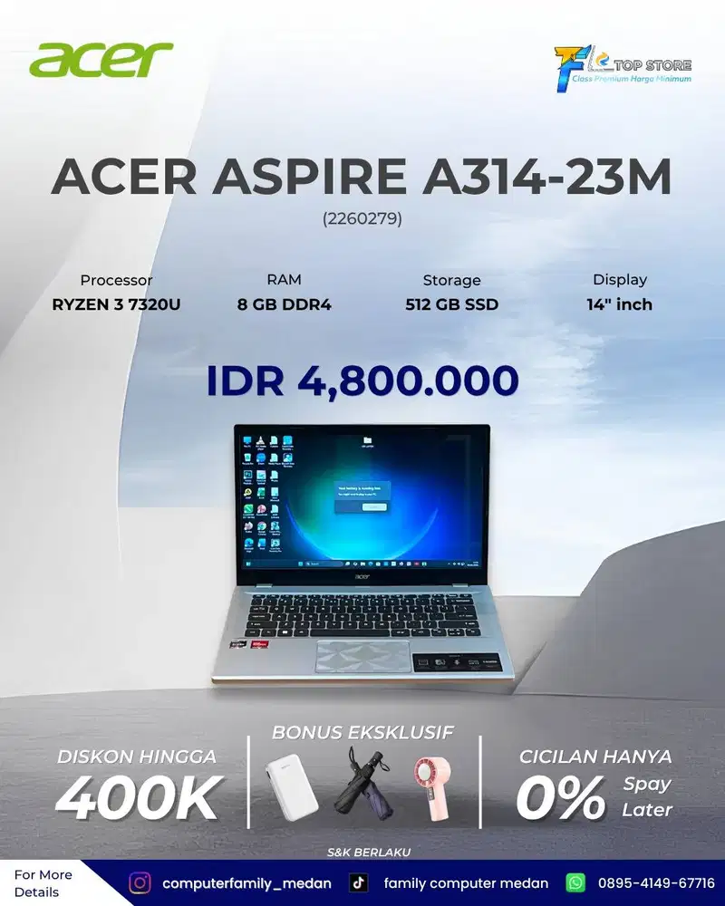ACER ASPIRE A314 AMD RYZEN 3 73200 SSD 512/8GB