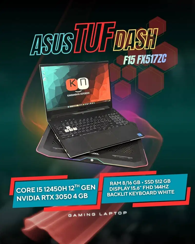 Asus Tuf Dash F15 FX517ZC i5 12450H RTX3050 4GB RAM 8GB 512GB