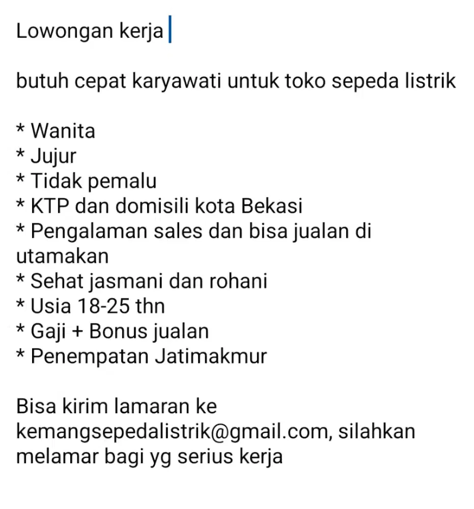 Lowongan kerja sales dan jaga toko