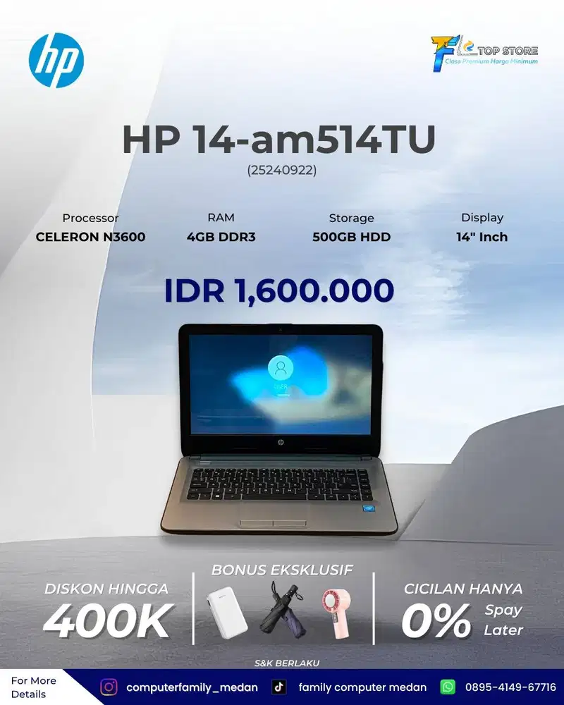 HP 14-AM514TU CELERON N3600 HDD 500/4GB