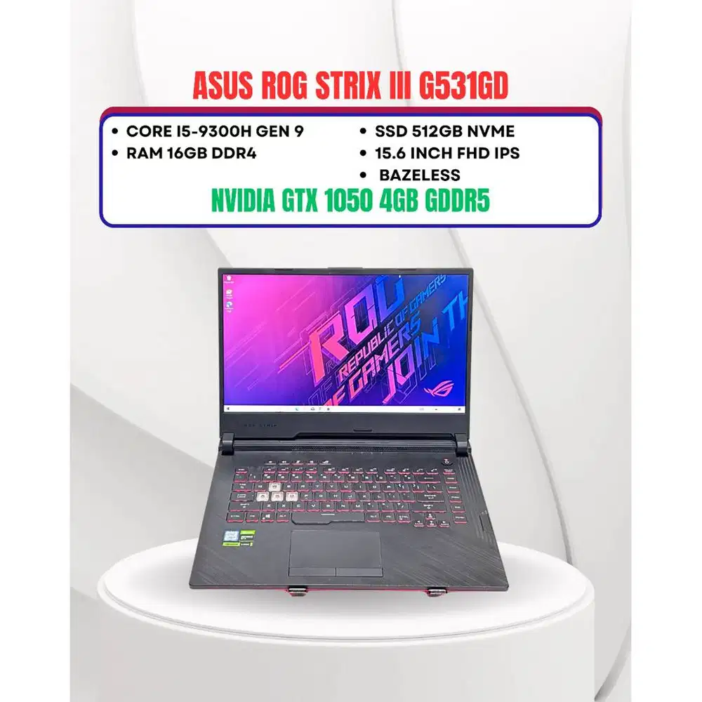 ASUS ROG STRIX G531GD CORE I5-9300H NVIDIA GTX 1050 RAM 16GB SSD 512GB