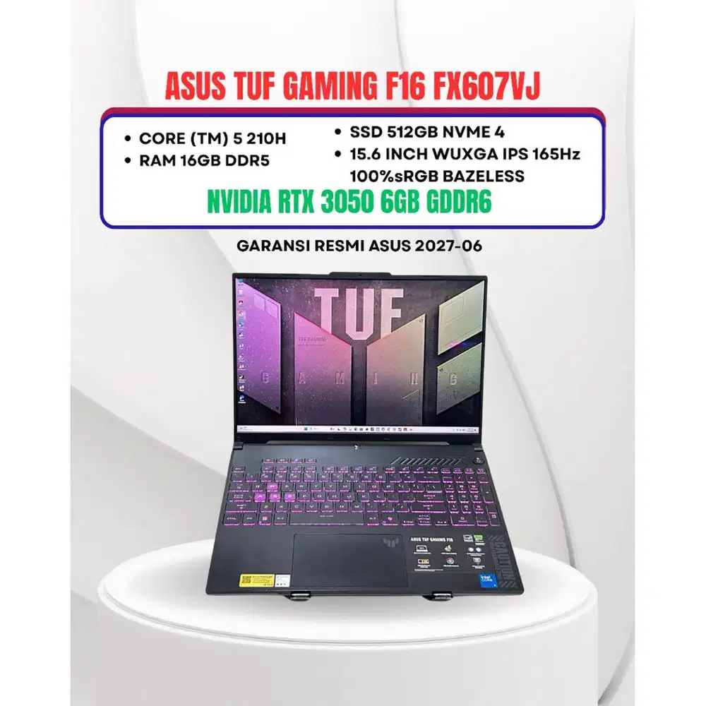 ASUS TUF GAMING F16 FX607VJ CORE 5 210H RTX 3050 6GB RAM 16GB/512GB