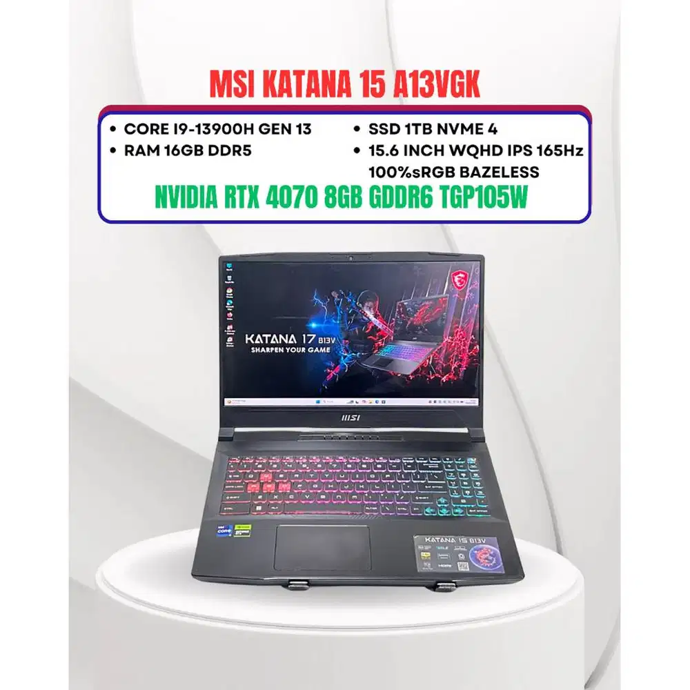 MSI KATANA 15 A13VGK CORE I9-13900H RTX 4070 RAM 16GB SSD 1TB 165Hz