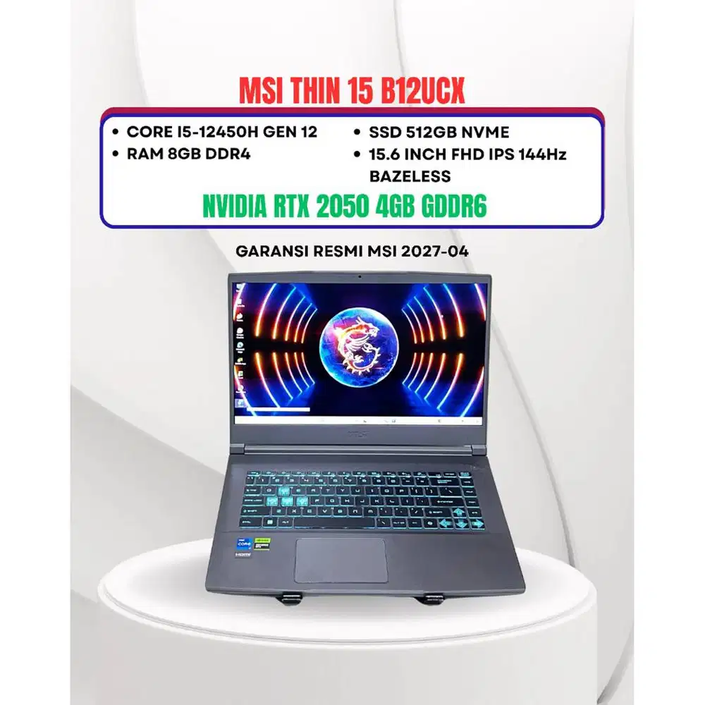 MSI THIN 15 B12UC CORE I5-12450H RTX 2050 RAM 16GB SSD 512GB 15IN FHD