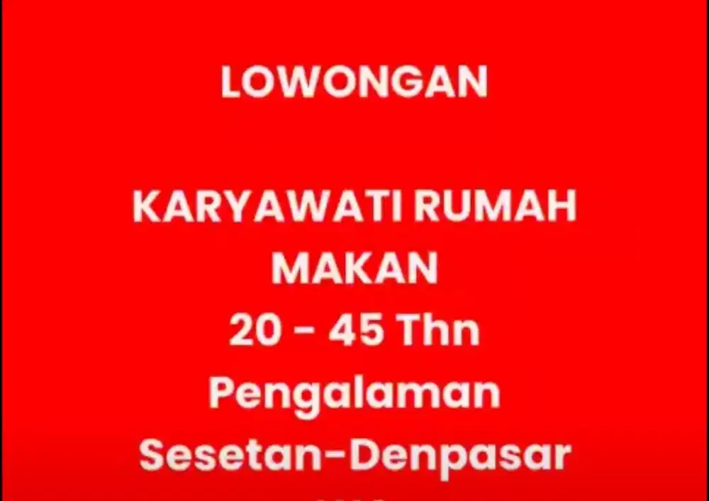 Dicari karyawati depot rumah makan
