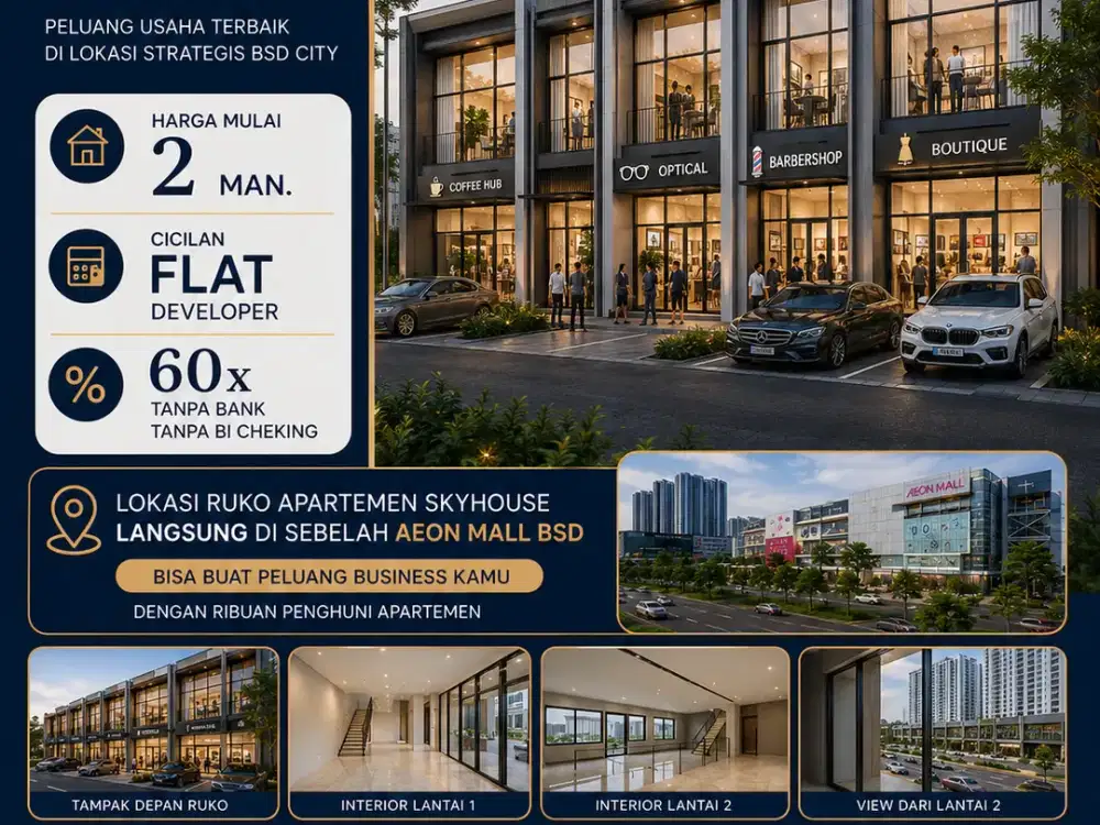 Dijual Cepat RUKO 2Lantai dibawah  Apartemen Skyhouse BSD || Harga Mulai 2,5 Man