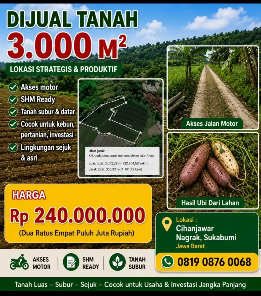 Lahan produktif 3000 m Nagrak Dukabumi