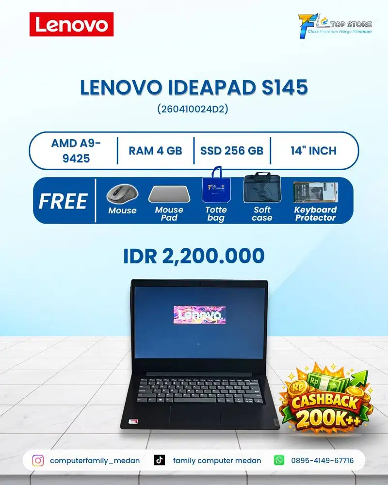 LENOVO IDEAPAD S145 AMD A9-9425 RADEON R5 RAM 4/256 SSD