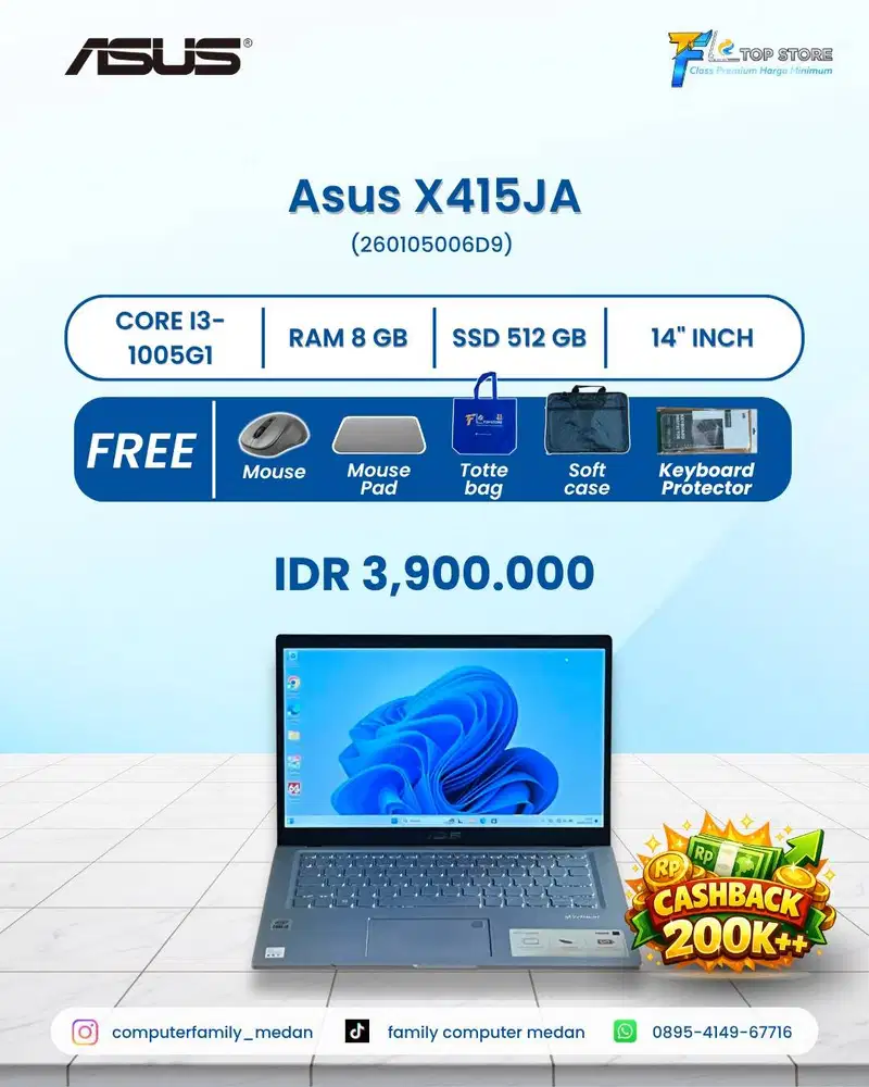 ASUS X415JA INTEL CORE I3-1005G1,8GB/512 SSD/BACKLITE