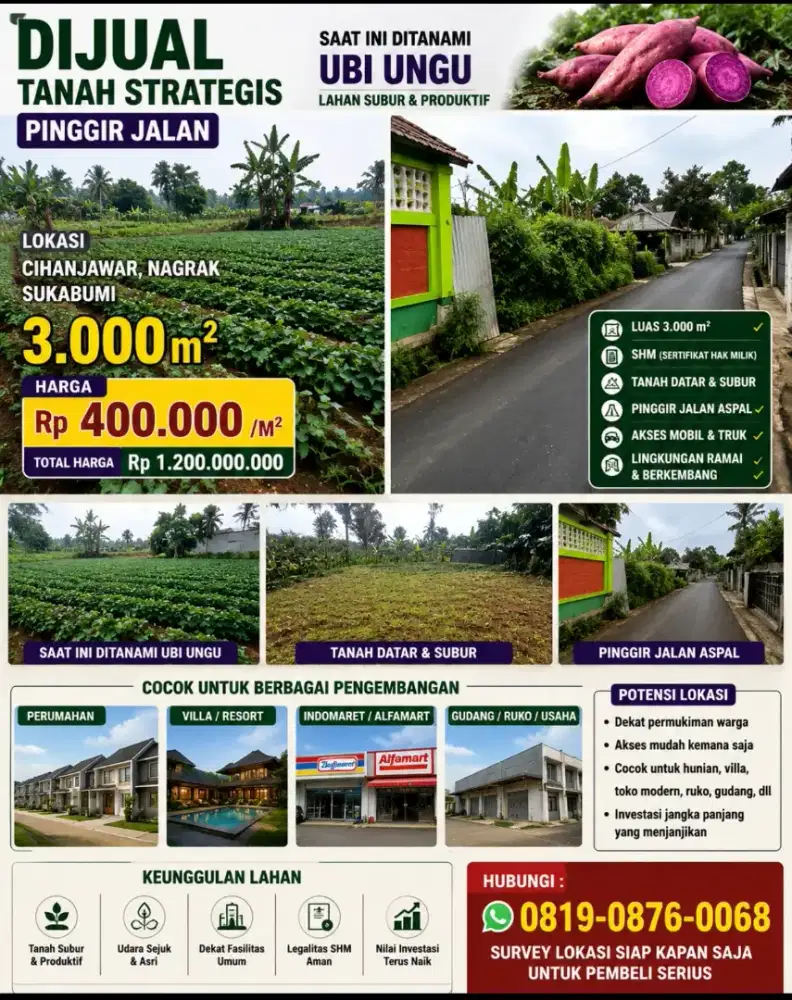 Tanah pinggir Jalan 3000 m Nagrak Sukabumi
