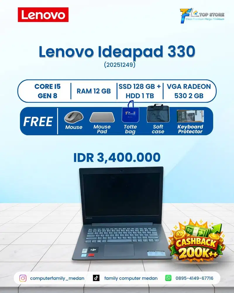 LENOVO 330 CORE I5 GEN 8 CPU RAM 12GB SSD 128GB+HDD1TB AMD RADEON 530