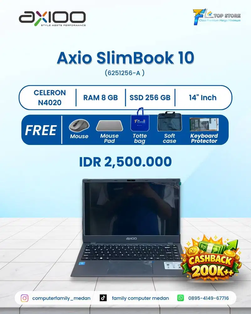 AXIOO SLIMBOOK HYPE 10 INTEL CELERON N4020 | RAM 8GB SSD 256GB | LIKE