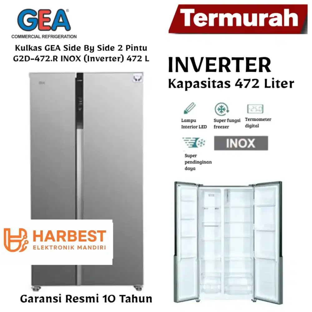 GEA Kulkas Side By Side INVERTER 472 L G2D.472.R INOX Panel Digital