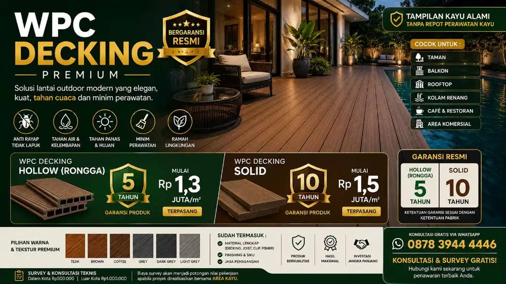WPC Decking Hollow & Solid Mulai Rp1,3 Juta/m² Terpasang