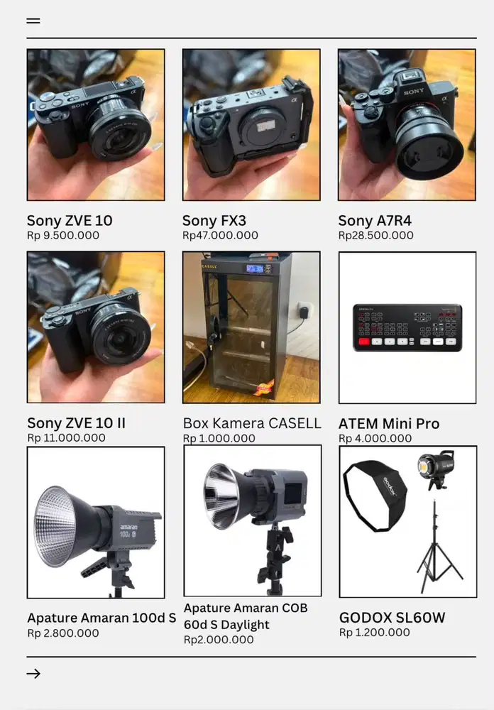 Jual Peralatan Studio & Kantor Bekas – Kamera, Lighting, TV, Alat DJ