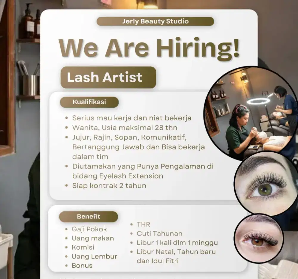 Dicari Lash Artist yang punya pengalaman dibidang eyelash extension