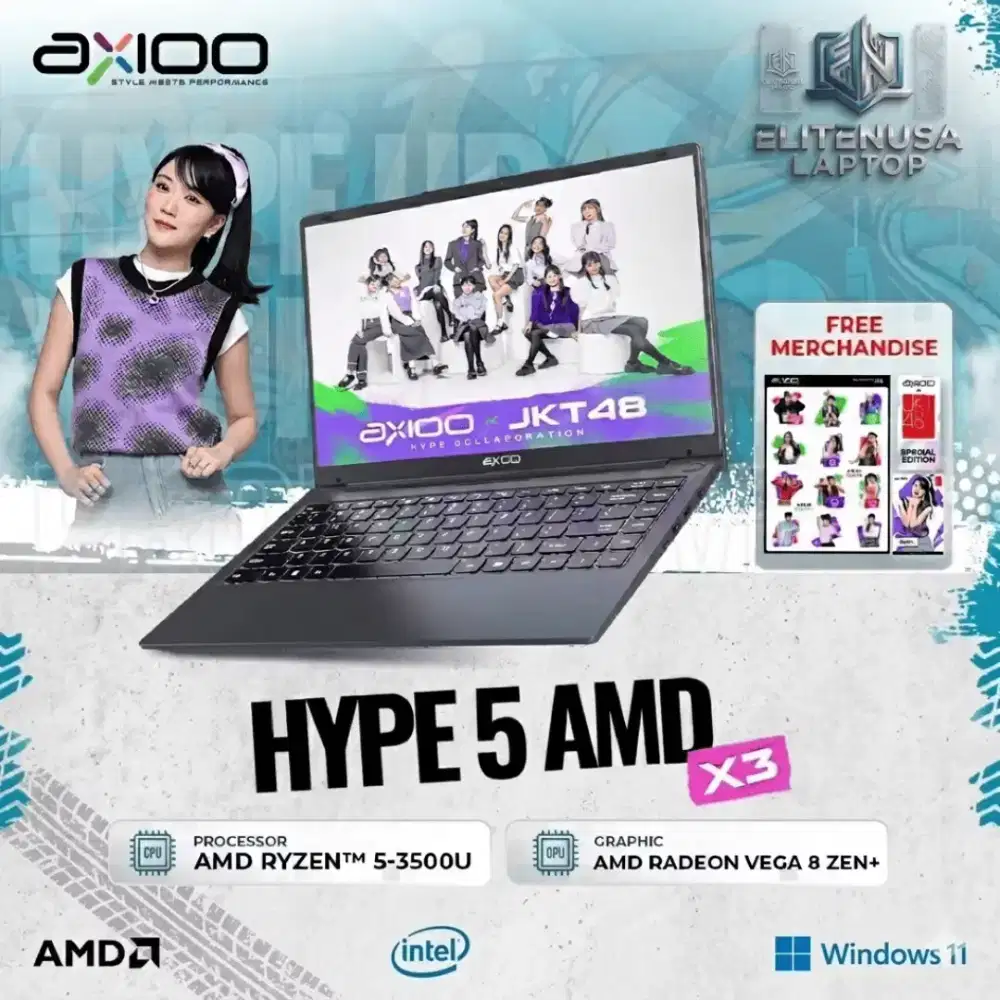 AXIOO hype 5 amd jkt48 x3 lolipop ryzen 5 3500u 8gb 256gb ssd win11