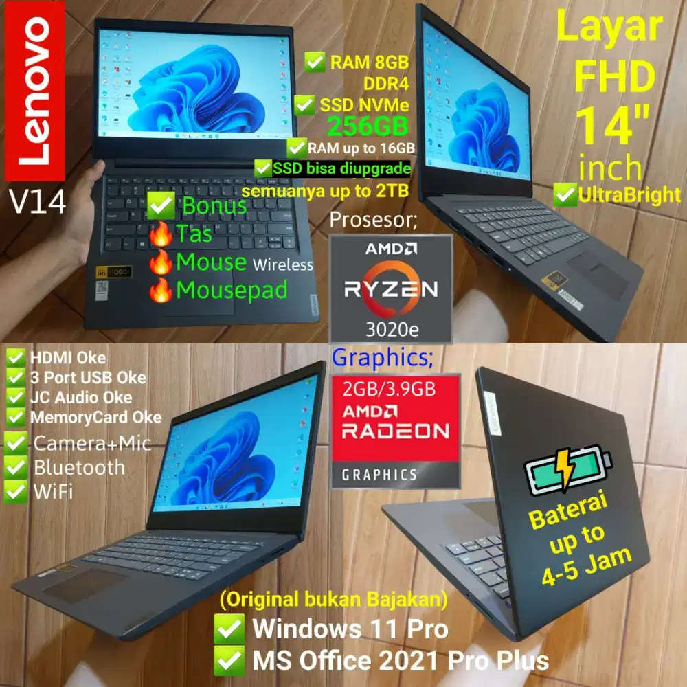 Lenovo V14 AMD RAM 8GB DDR4 NVMe 256GB FHD 14in IPS LED Laptop Bandel