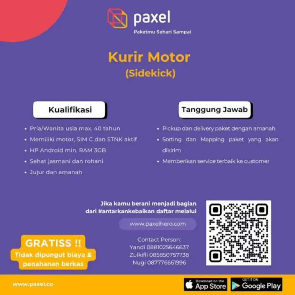 Lowongan kurir untuk wilayah Tangerang kota dan kabupaten Tangerang