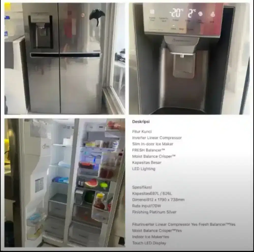 Jual kulkas LG inverter linear compressor,kapasitas687L/626L,11,4 juta