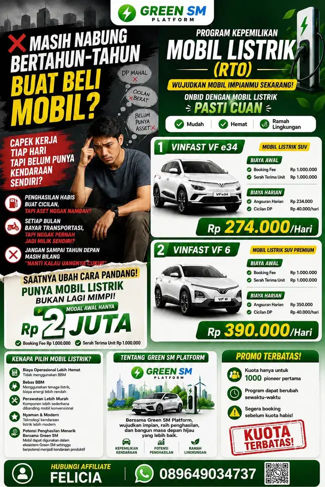 DP 2 JUTA, BAWA PULANG MOBIL LISTRIK BARU VINFAST-GREENSM
