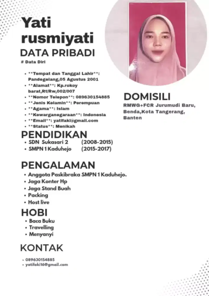 Info loker dong. No wa ada di cv