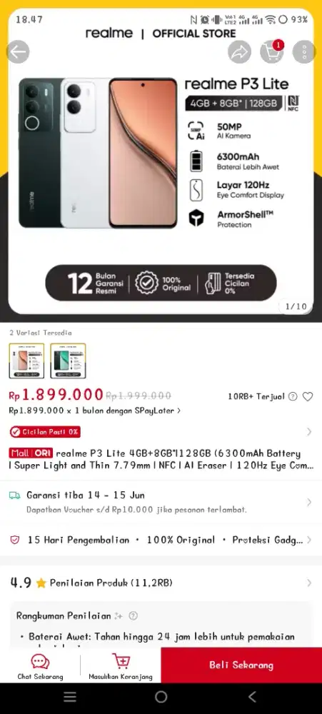 Jual Realme p3 lite, baru 2 hari