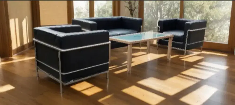 Sofa tamu kulit stainless seat 211 free meja kaca