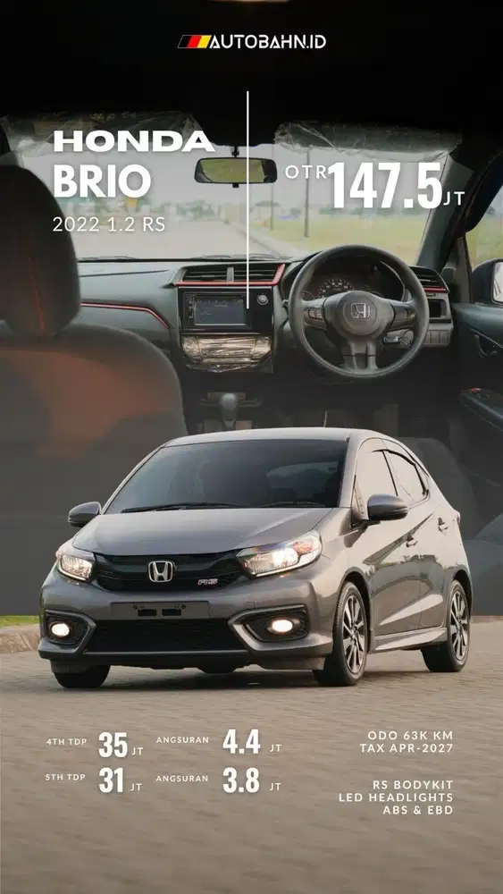 Irit & Handal! Honda Brio 1.2 RS Hatchback 2022 Grey yaris city