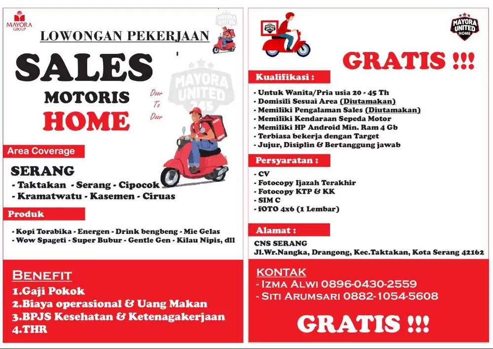 LOWONGAN KERJA SALES MOTORIS DOOR TO DOOR