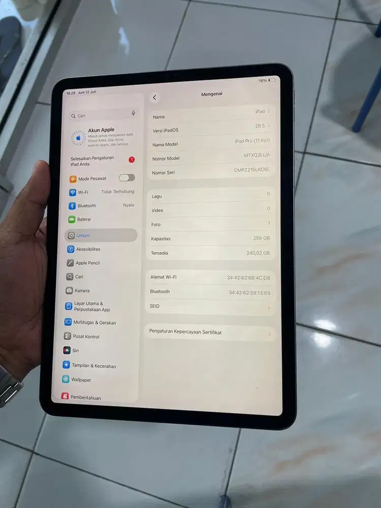 Ipad 11 Pro gen 1 256gb 2018 pribadi