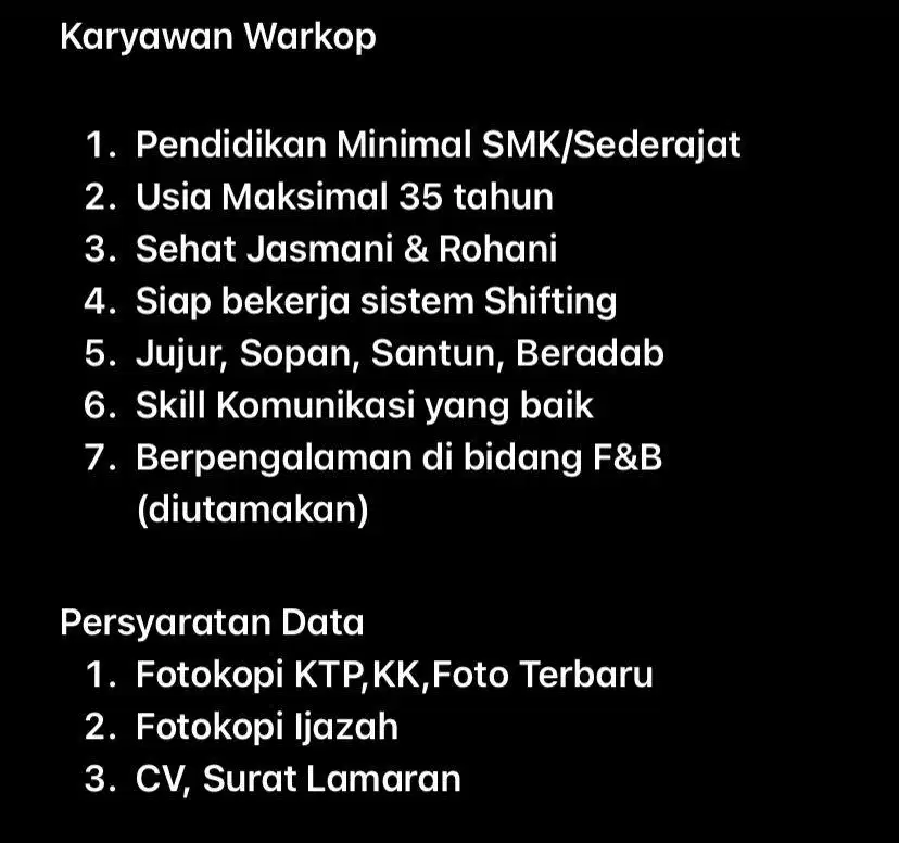 LOWONGAN KERJA WARKOP
